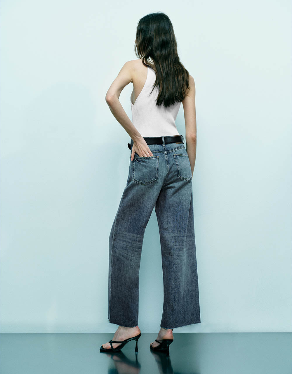 Raw Hem Wide-Leg Jeans With Belt