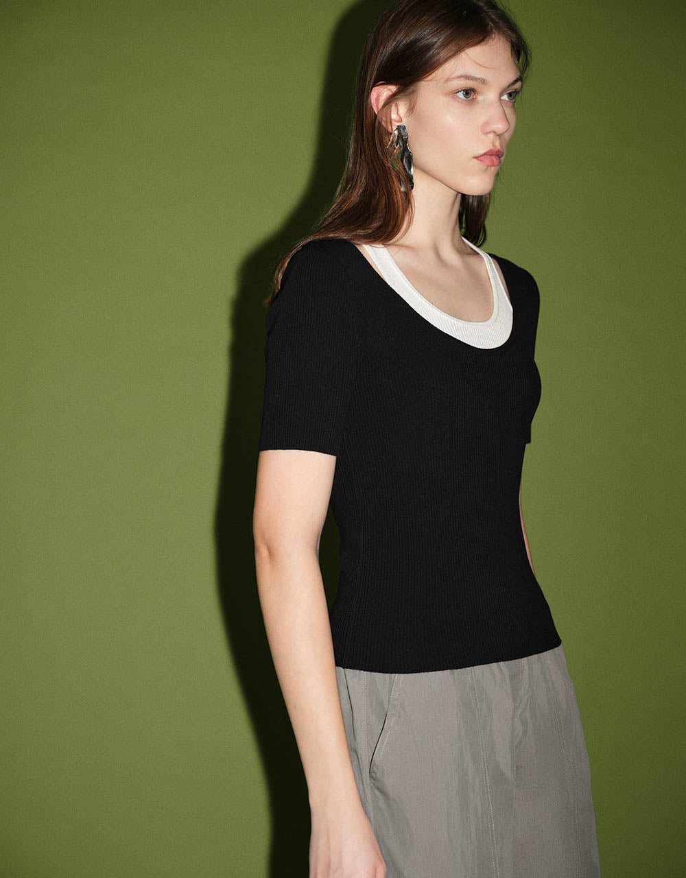 2 In 1 Skinny Knitted T-Shirt