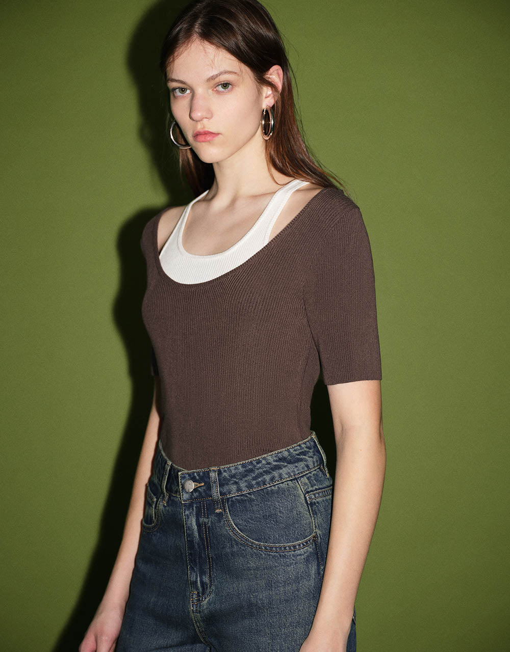 2 In 1 Skinny Knitted T-Shirt