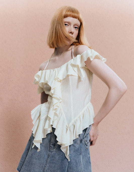 Ruffle Sleeveless Off-Shoulder Shirt