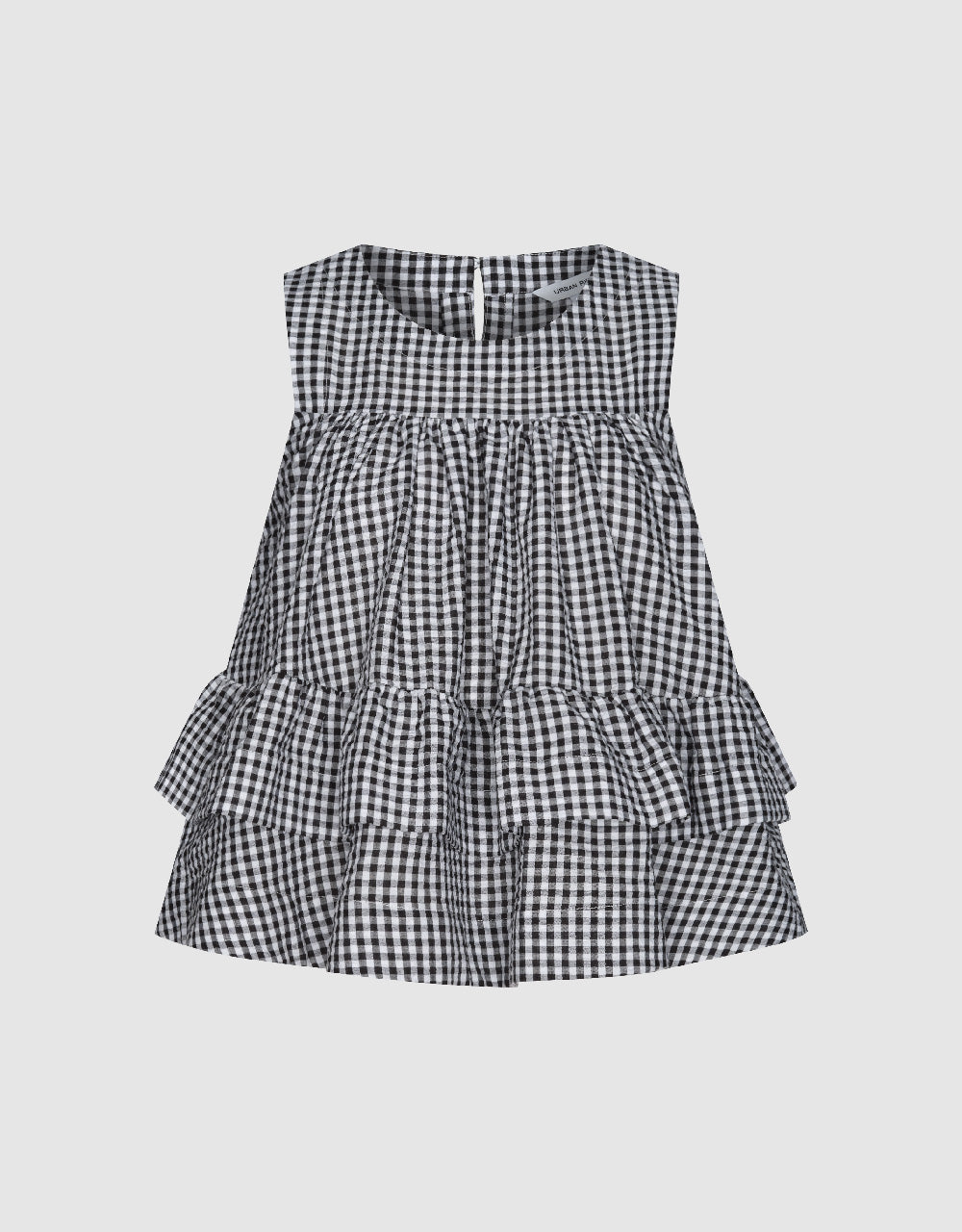 Gingham Sleeveless Crew Neck Blouse