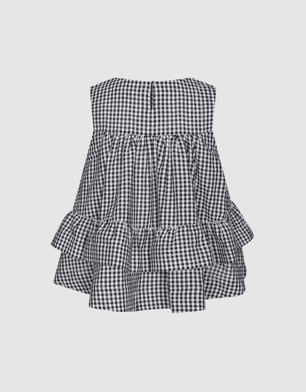 Gingham Sleeveless Crew Neck Blouse