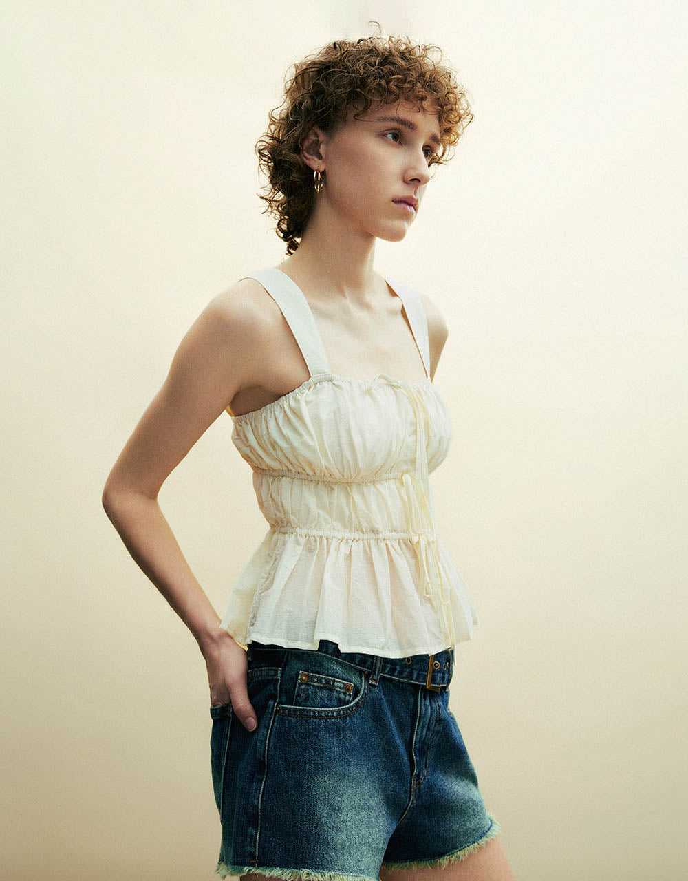 Lace Up Front Square-cut Collar Cami Top