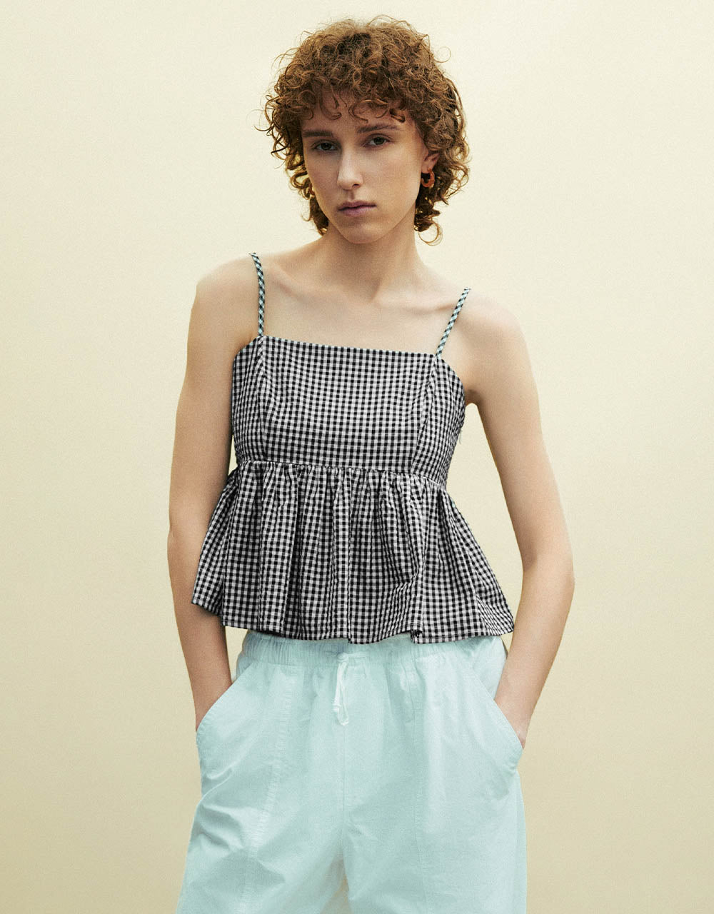 Gingham Off-Shoulder Cami Top