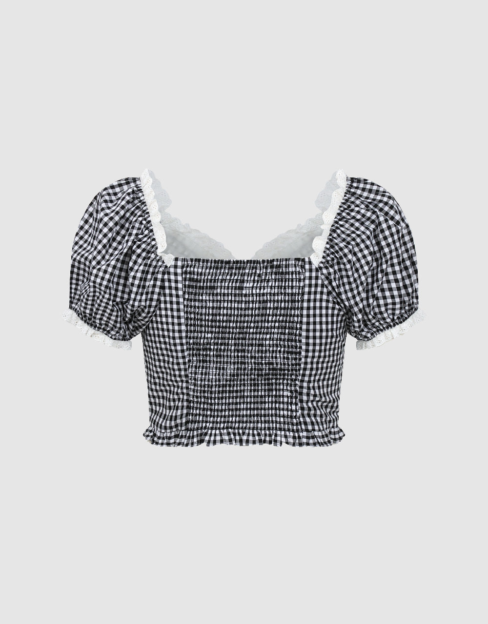 Gingham Sweetheart Neck Blouse