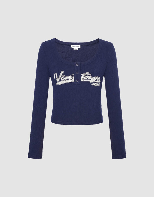 Letter Print T-Shirt With Press Buttons