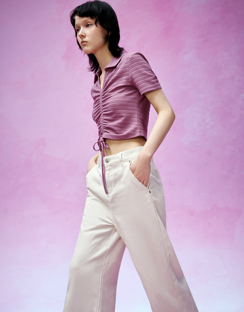 Lace Up Front V-Neck Skinny T-Shirt