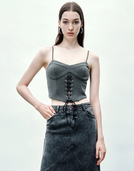 Lace Up Front Skinny Tank Top