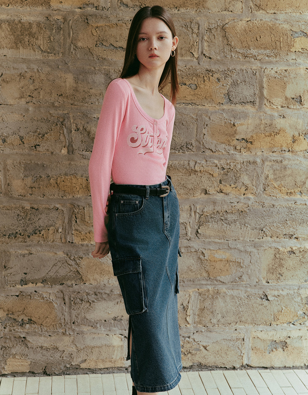 Letter Printed Crew Neck Skinny T-Shirt