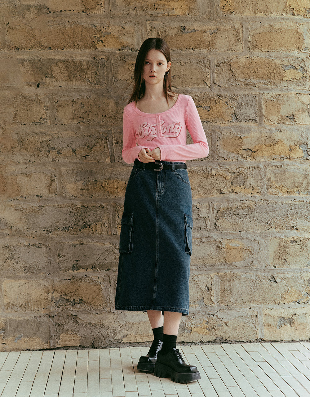 Letter Printed Crew Neck Skinny T-Shirt