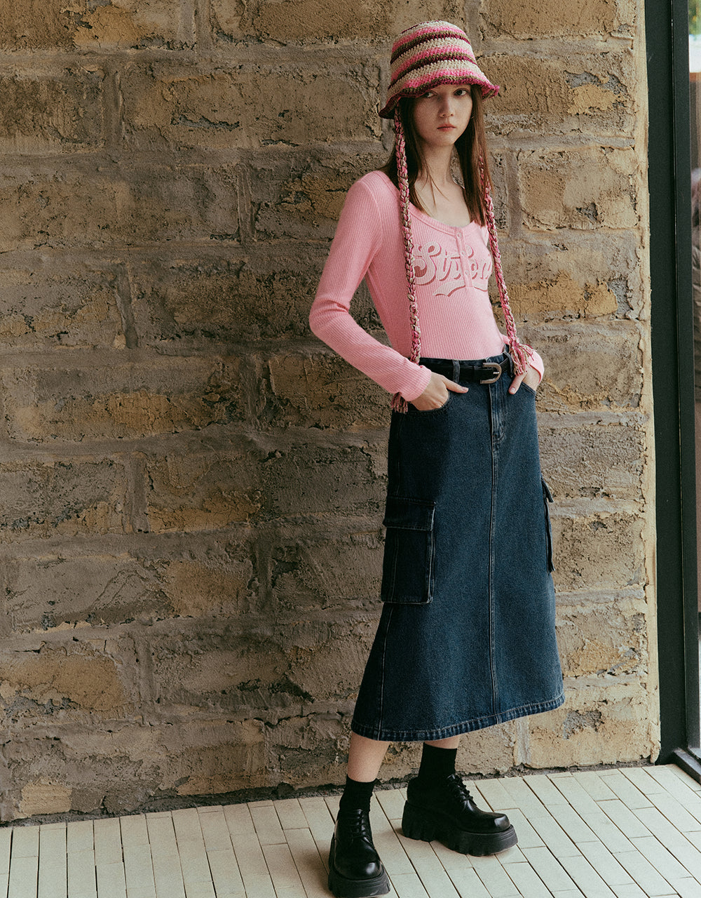 Letter Printed Crew Neck Skinny T-Shirt