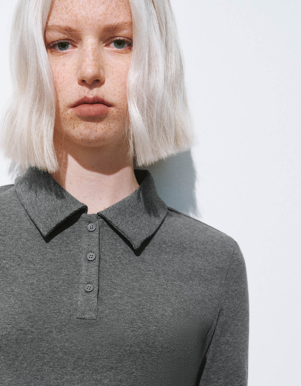 Button Half Placket Cropped Knitted T-Shirt