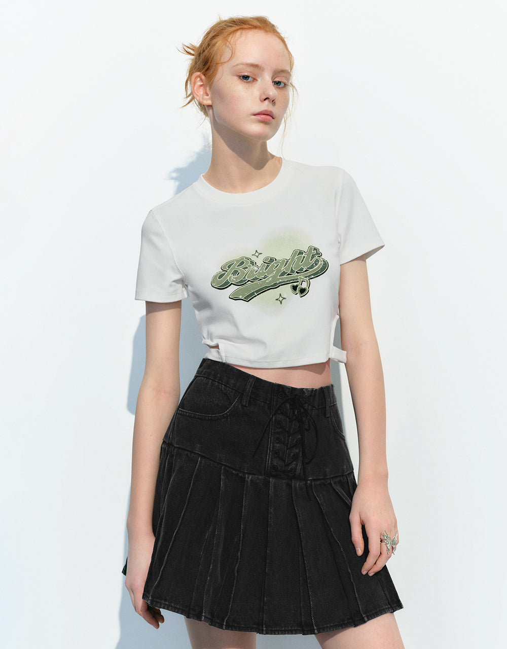 Letter Printed Crew Neck Skinny T-Shirt