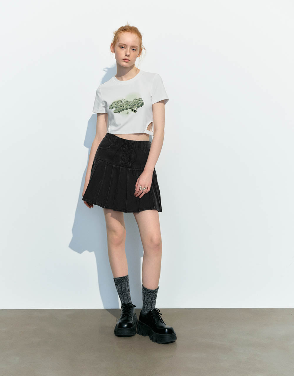 Letter Printed Crew Neck Skinny T-Shirt