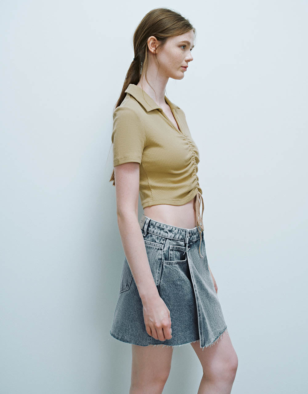 Lace Up Skinny Knitted T-Shirt