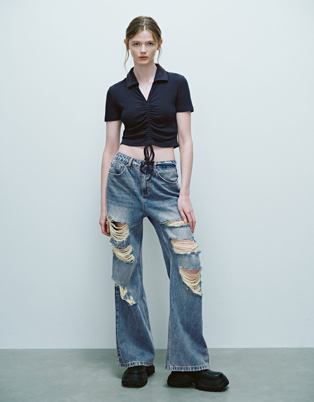 Lace Up Skinny Knitted T-Shirt