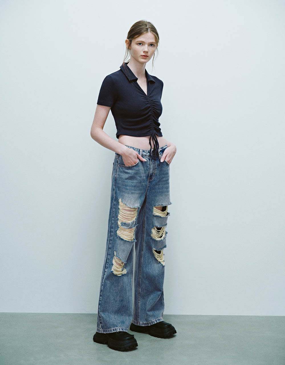 Lace Up Skinny Knitted T-Shirt