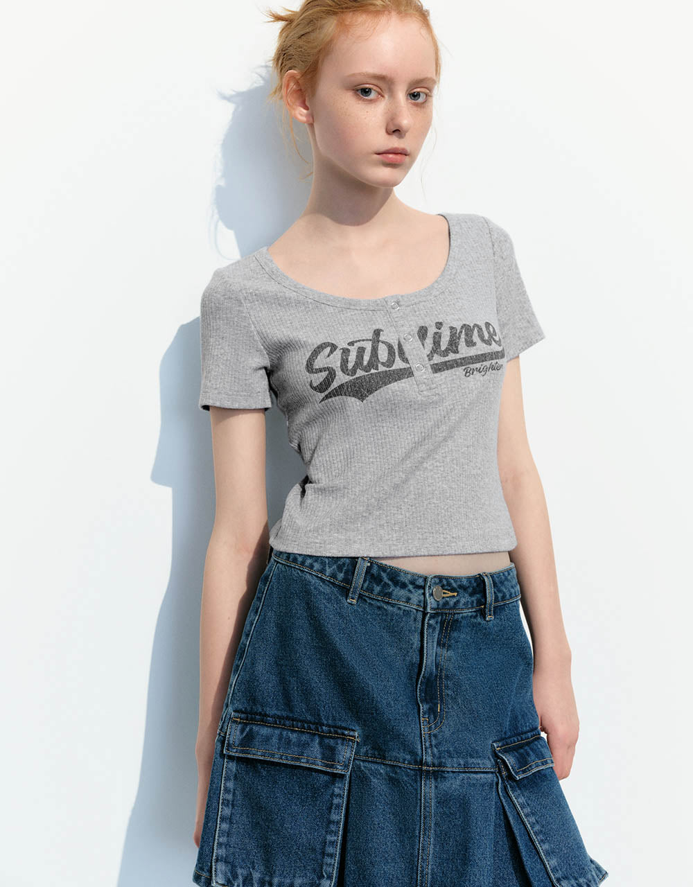 Letter Printed Crew Neck Skinny T-Shirt