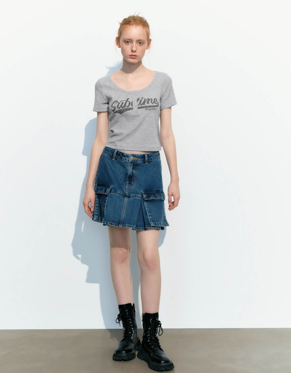 Letter Printed Crew Neck Skinny T-Shirt