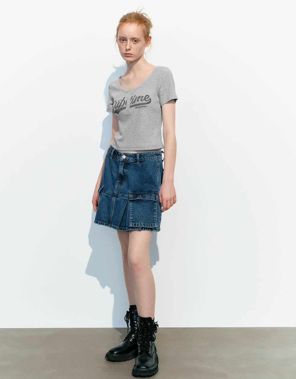 Letter Printed Crew Neck Skinny T-Shirt