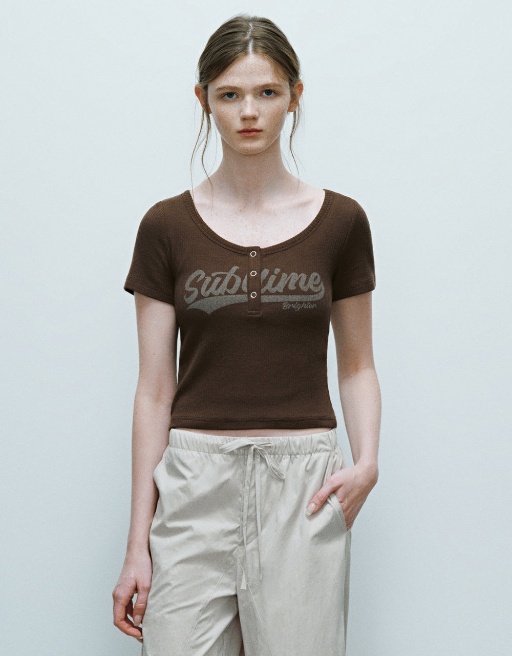 Letter Printed Crew Neck Skinny T-Shirt