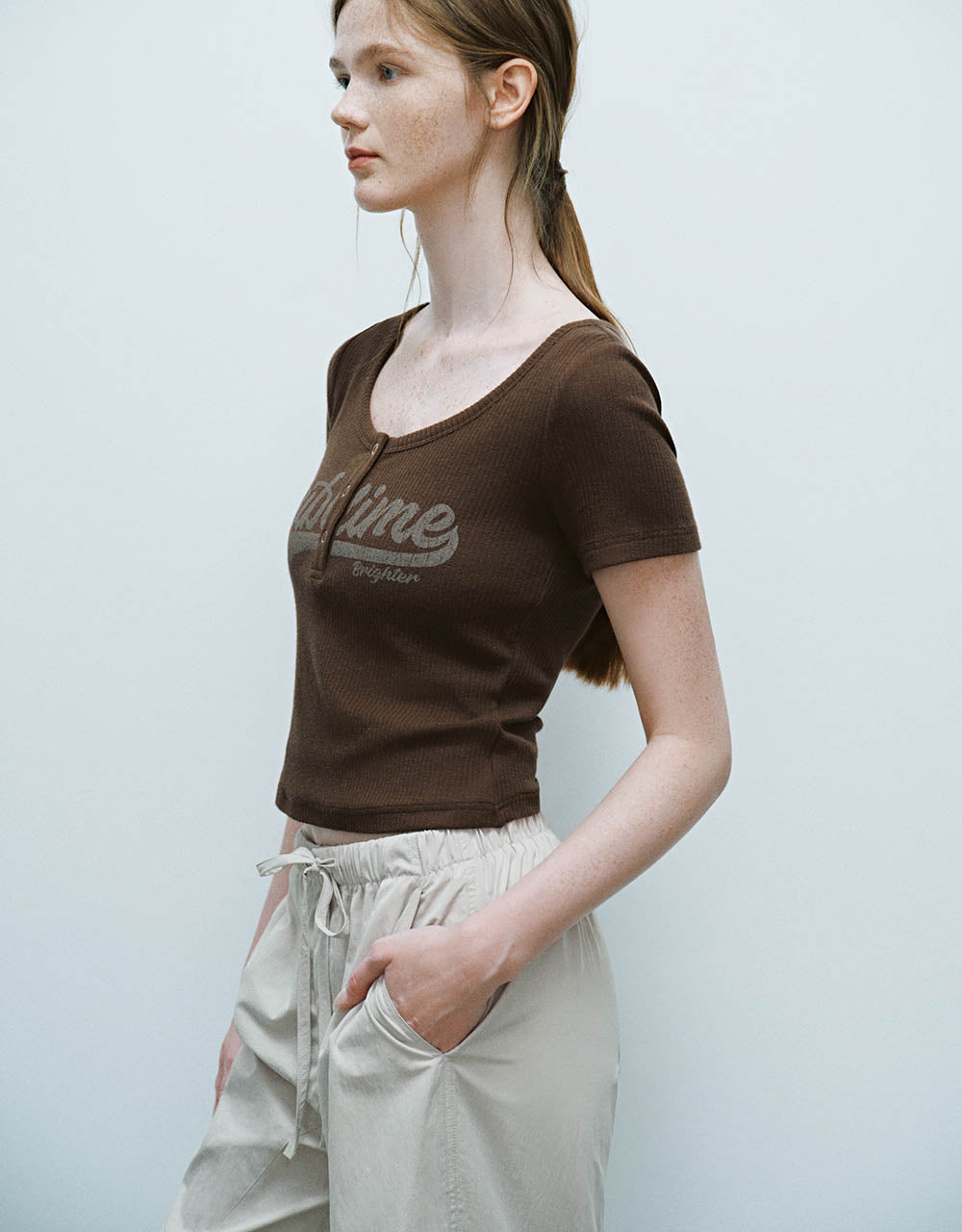 Letter Printed Crew Neck Skinny T-Shirt