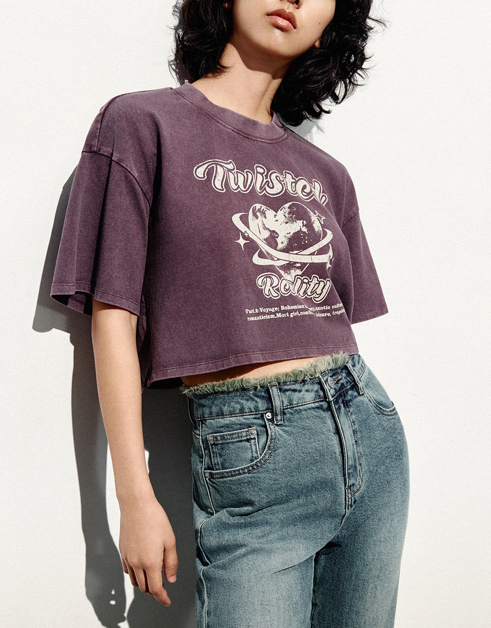 Printed Crew Neck Cropped T-Shirt