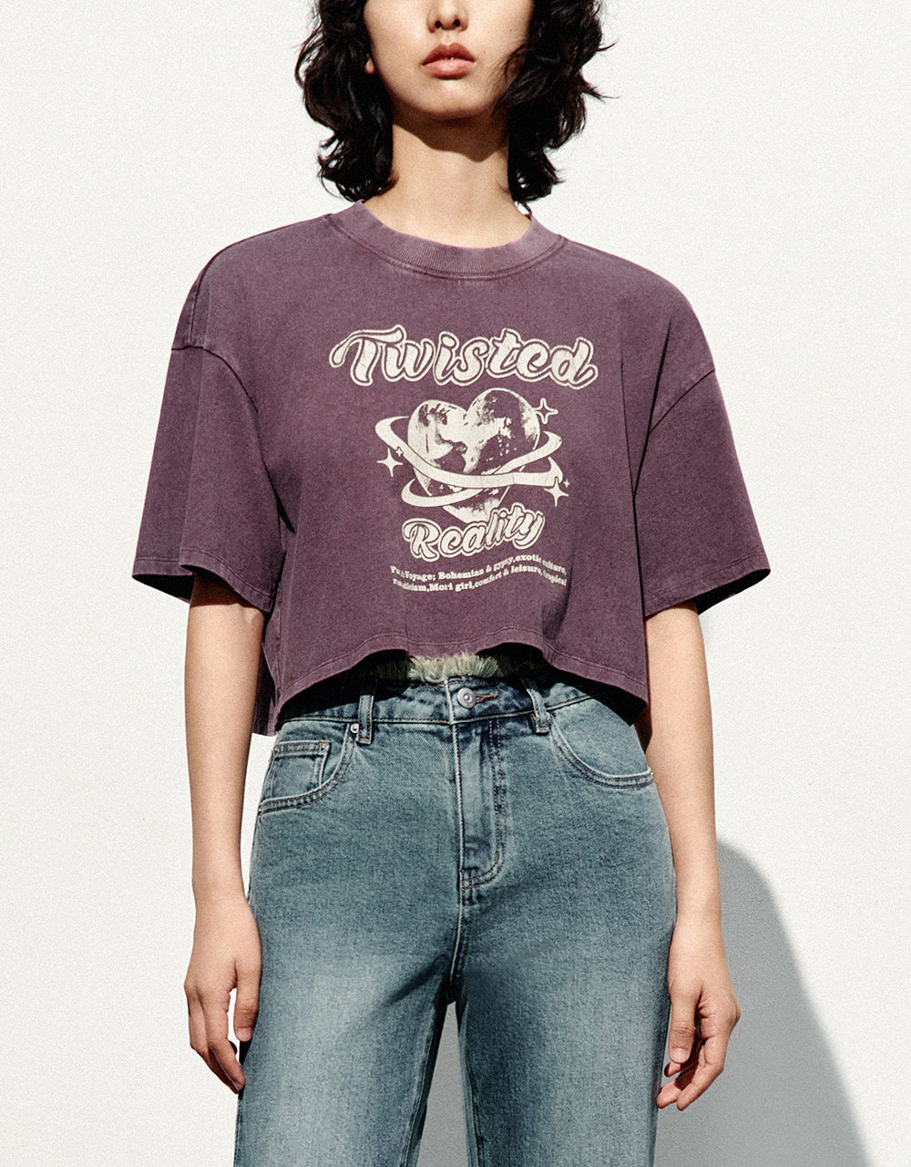 Printed Crew Neck Cropped T-Shirt