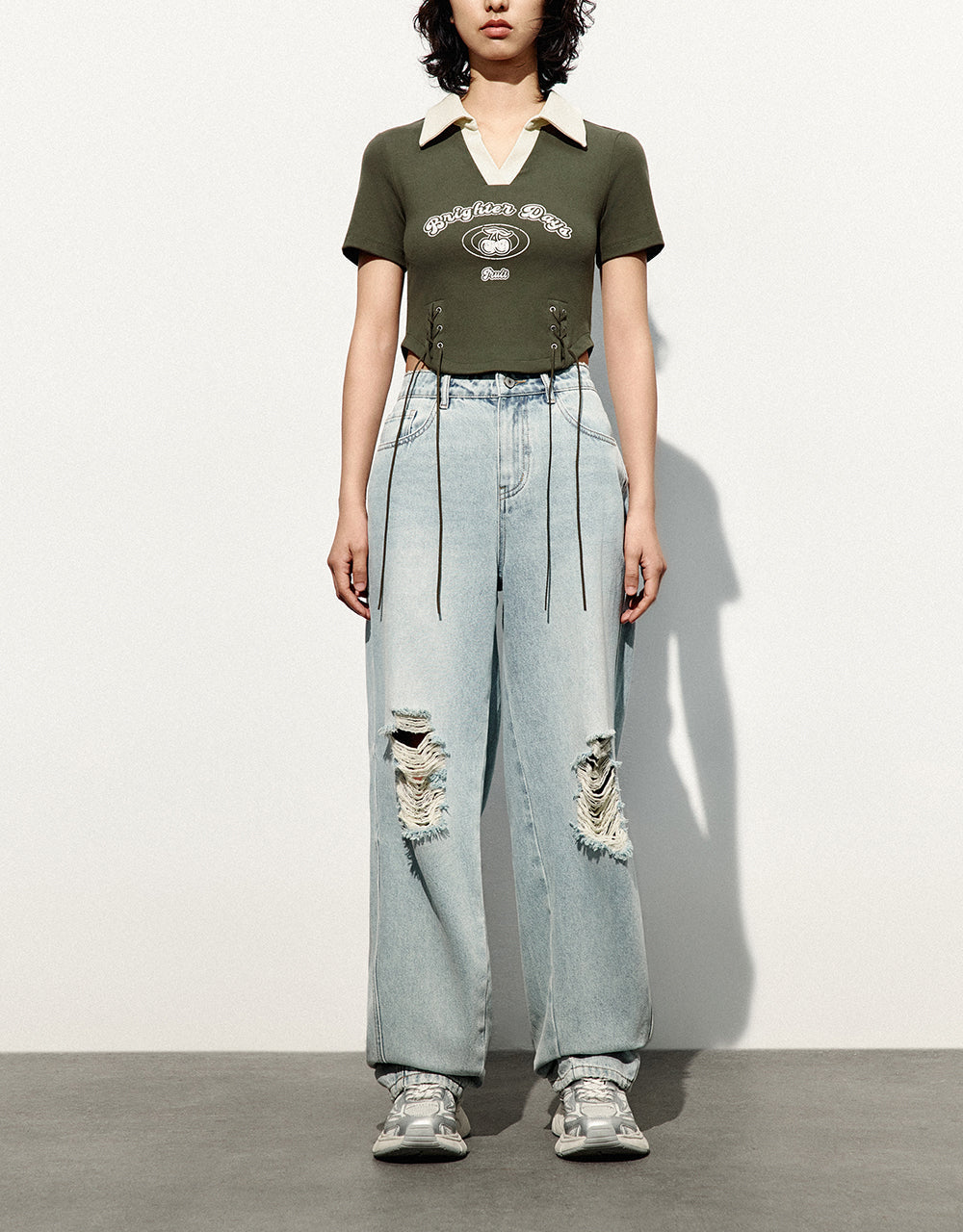 Lace Up Skinny Knitted T-Shirt