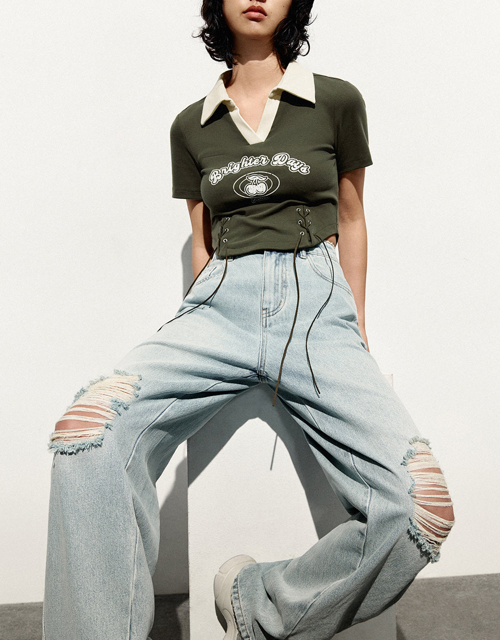 Lace Up Skinny Knitted T-Shirt