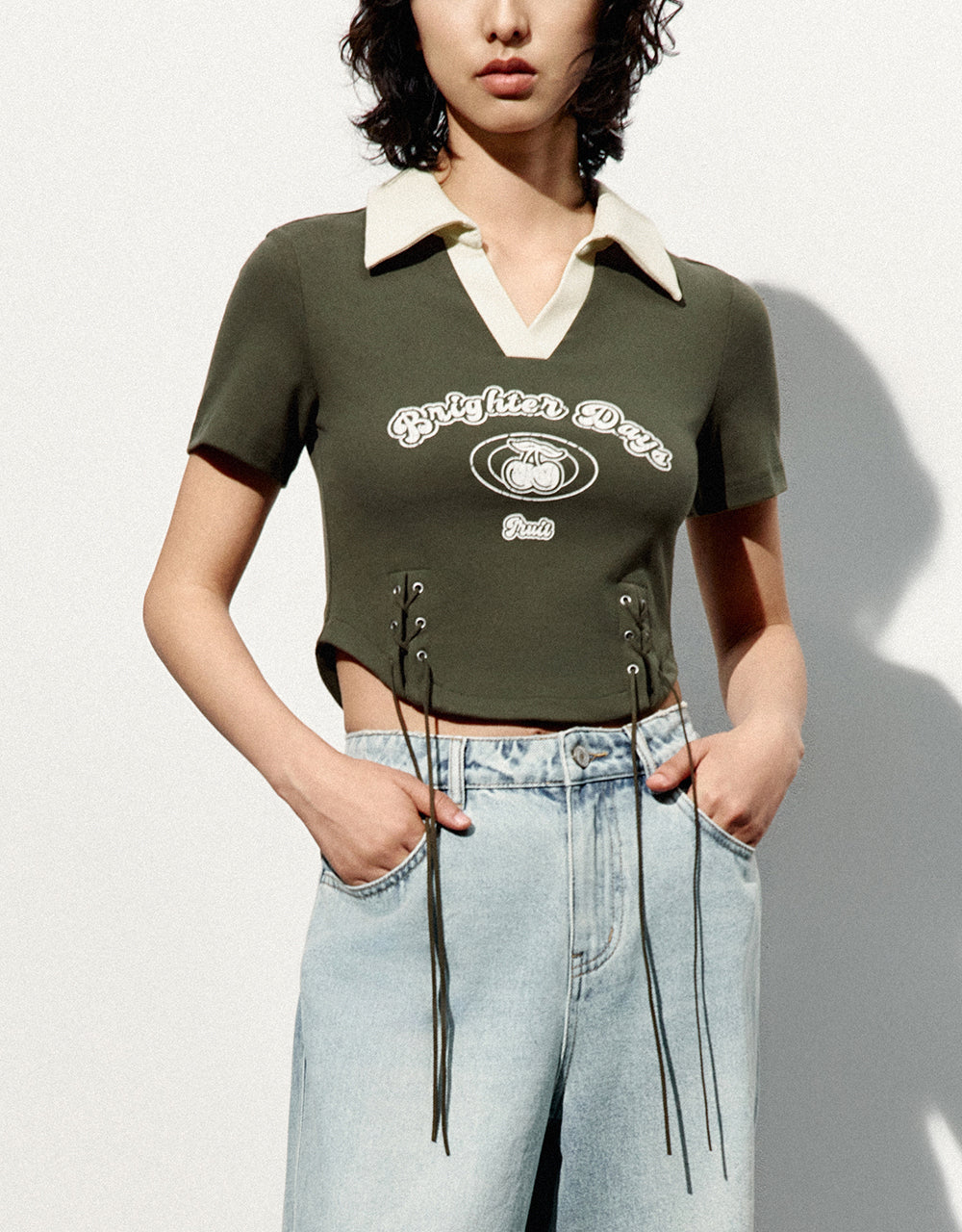 Lace Up Skinny Knitted T-Shirt