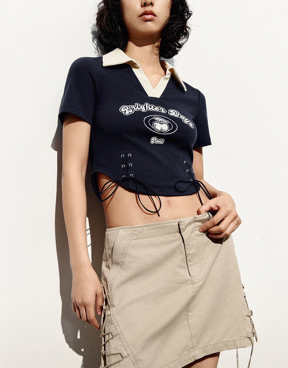 Lace Up Skinny Knitted T-Shirt