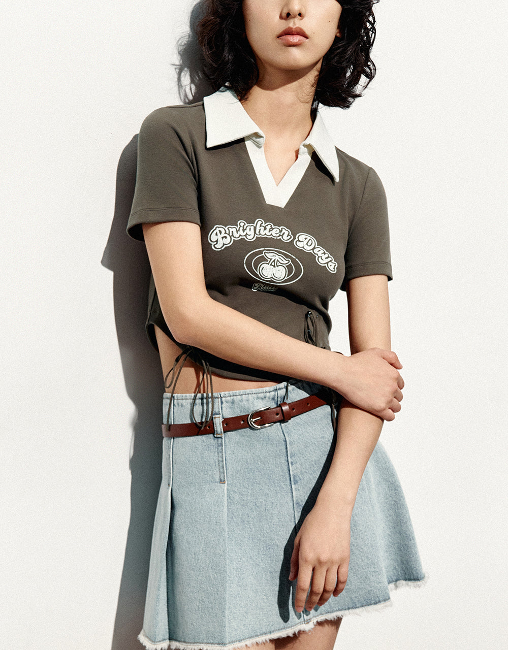 Lace Up Skinny Knitted T-Shirt