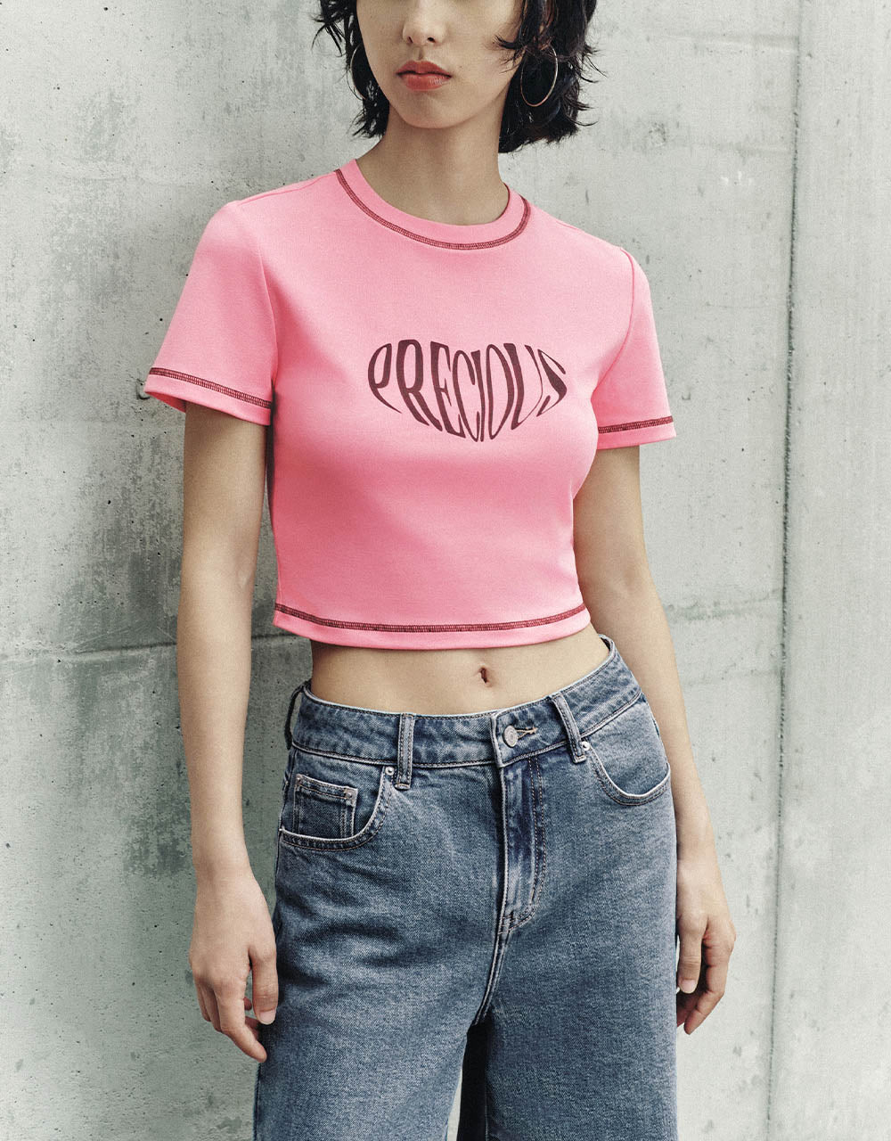 Letter Printed Crew Neck Skinny T-Shirt