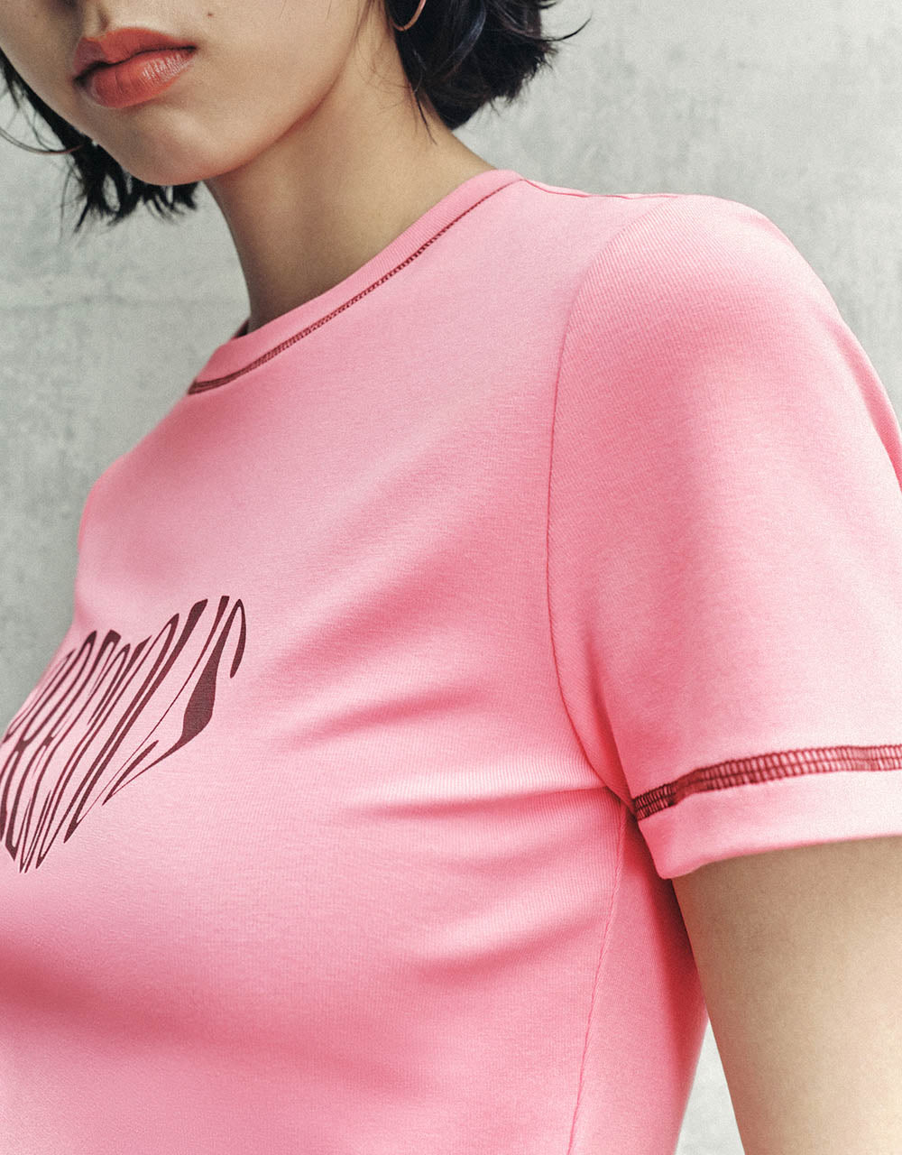 Letter Printed Crew Neck Skinny T-Shirt