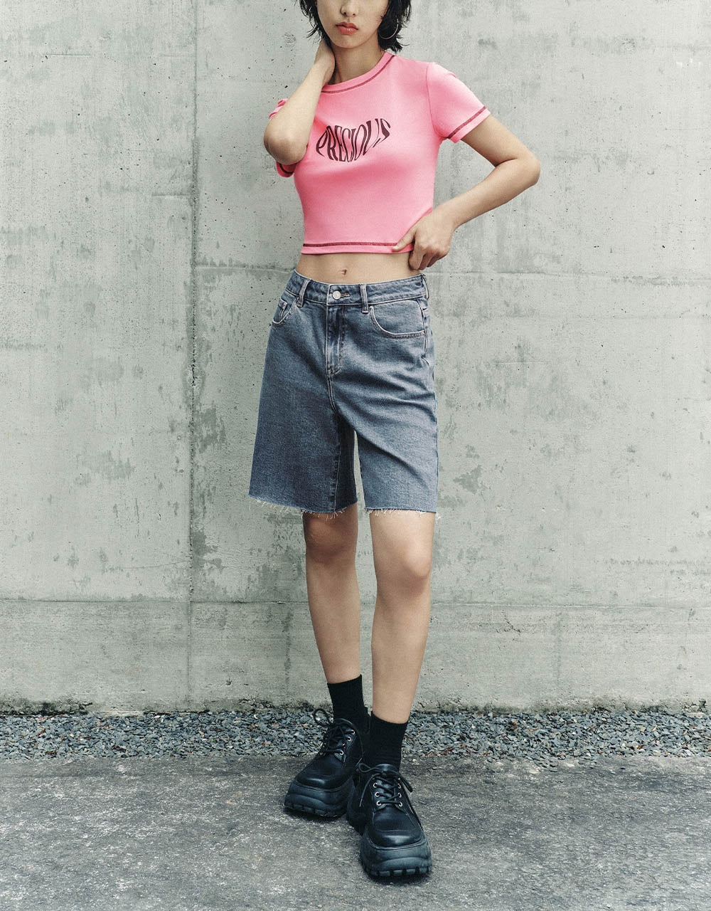 Letter Printed Crew Neck Skinny T-Shirt