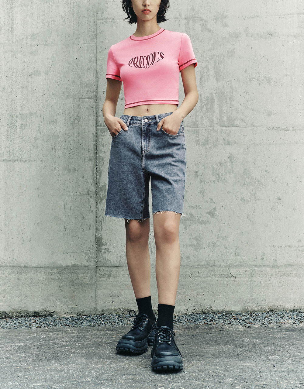 Letter Printed Crew Neck Skinny T-Shirt