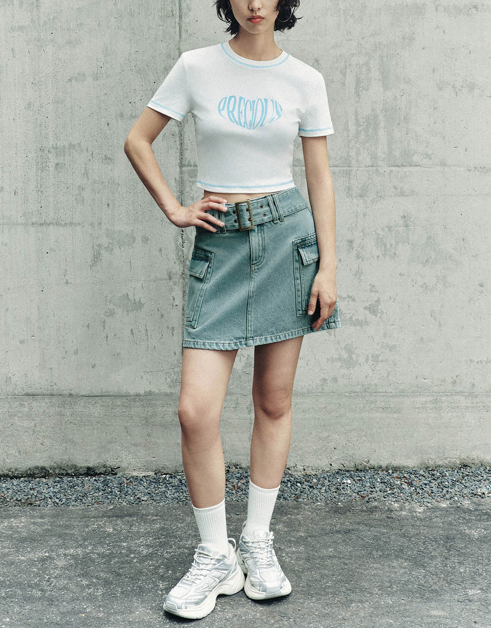 Letter Printed Crew Neck Skinny T-Shirt