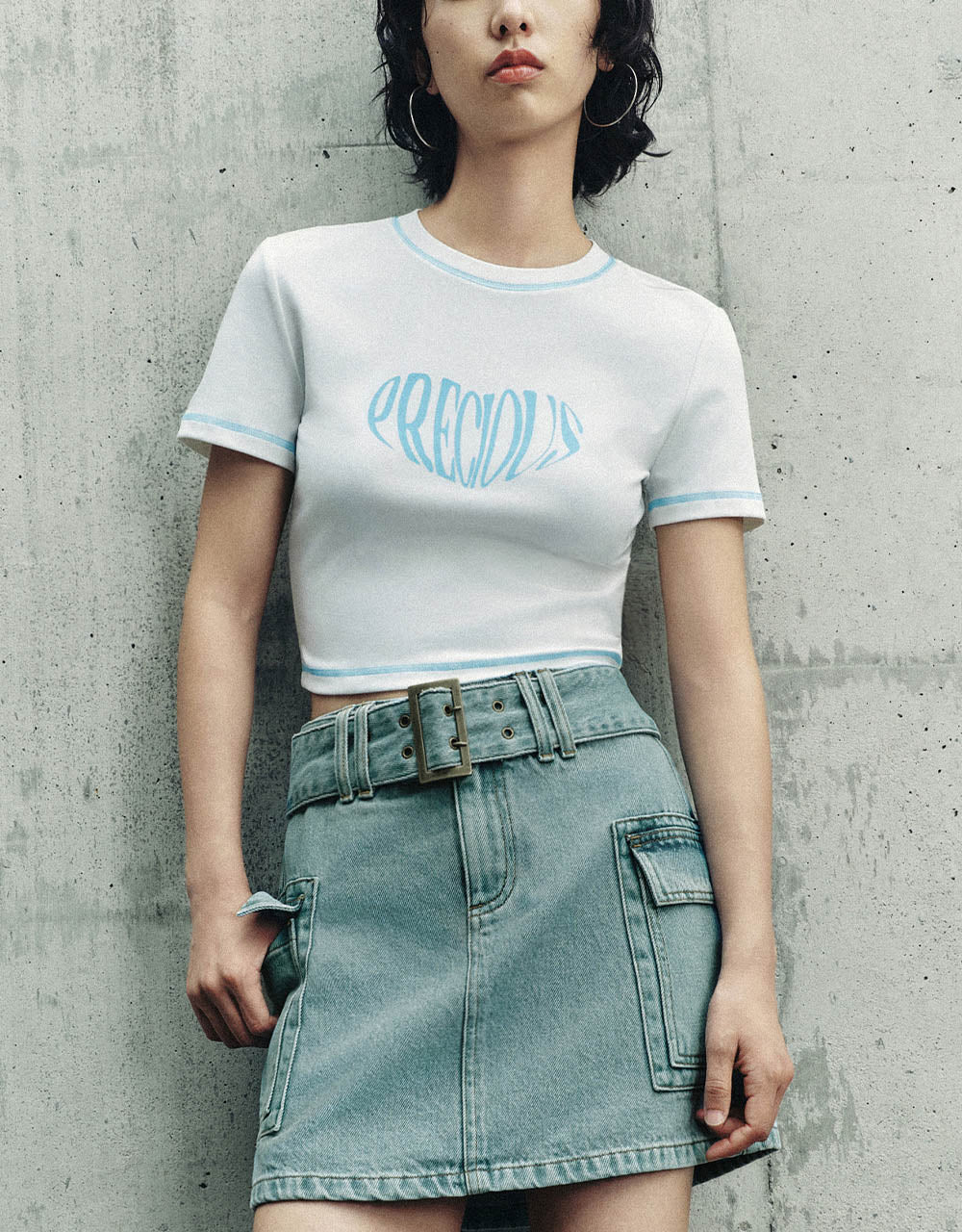 Letter Printed Crew Neck Skinny T-Shirt