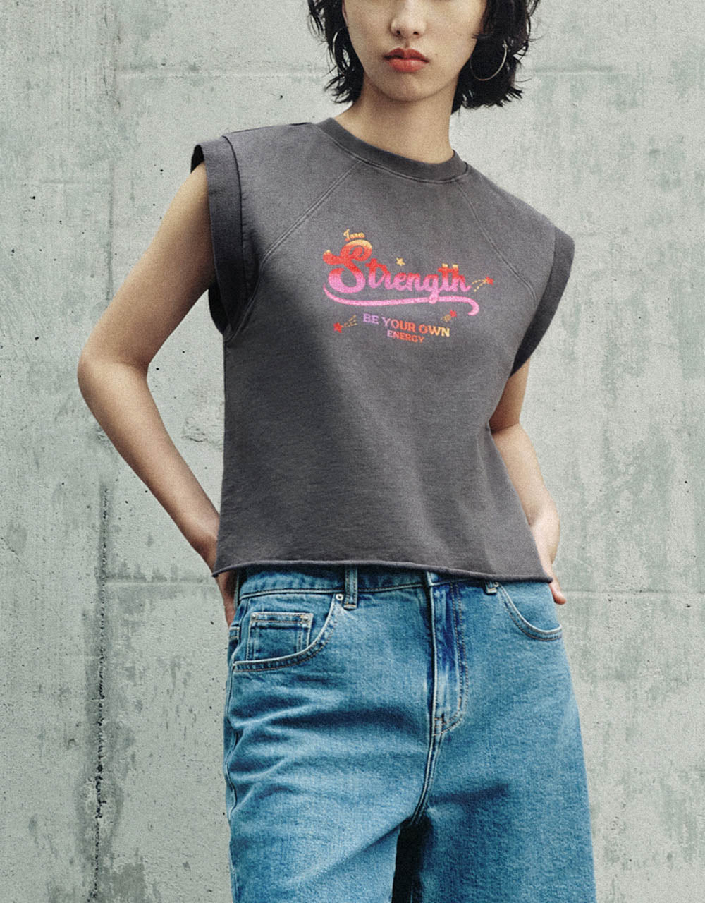 Letter Printed Crew Neck Tank Top