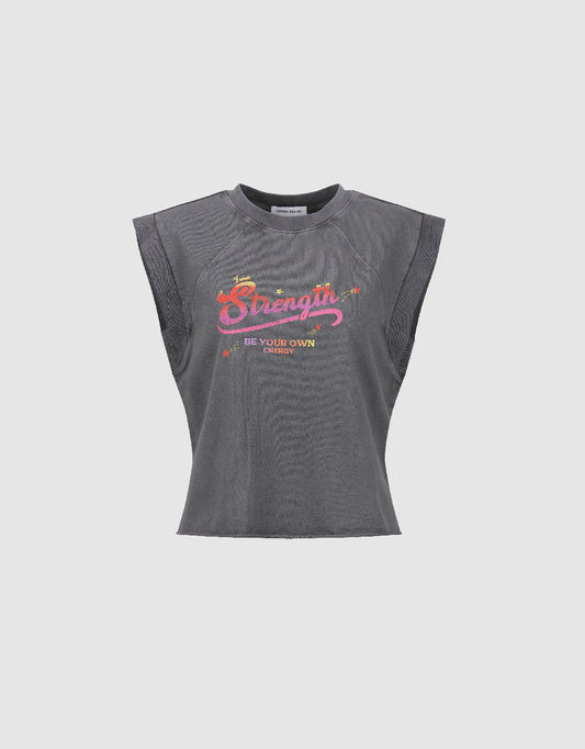 Letter Printed Crew Neck Tank Top