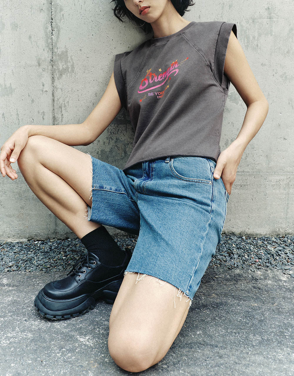 Letter Printed Crew Neck Tank Top