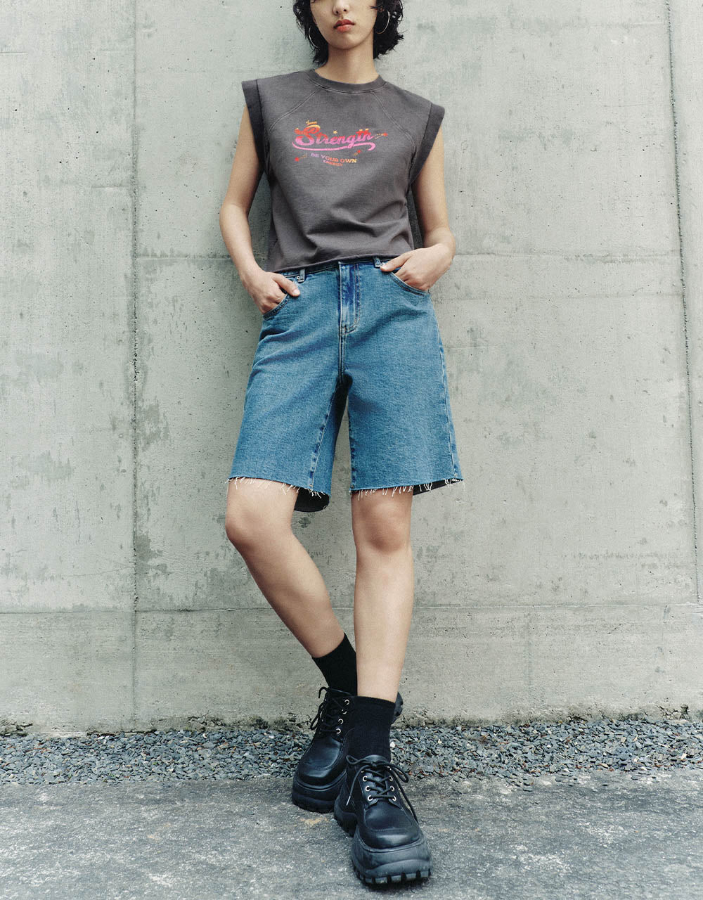 Letter Printed Crew Neck Tank Top