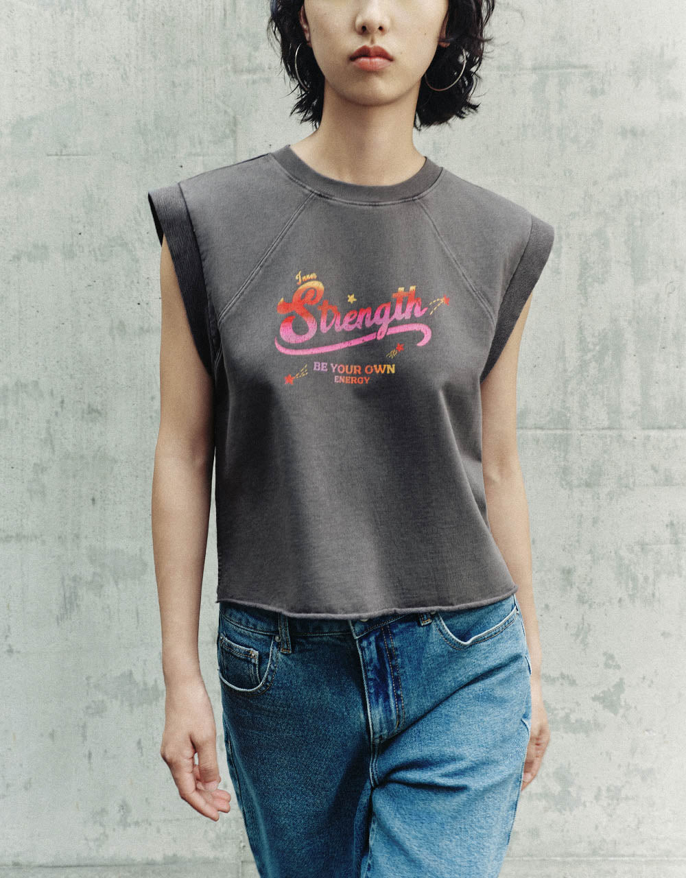 Letter Printed Crew Neck Tank Top