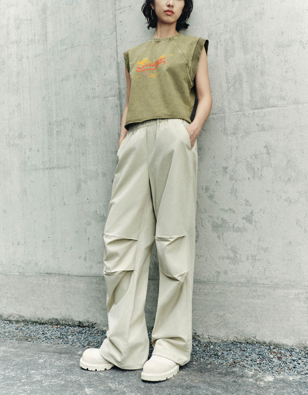 Letter Printed Crew Neck Tank Top