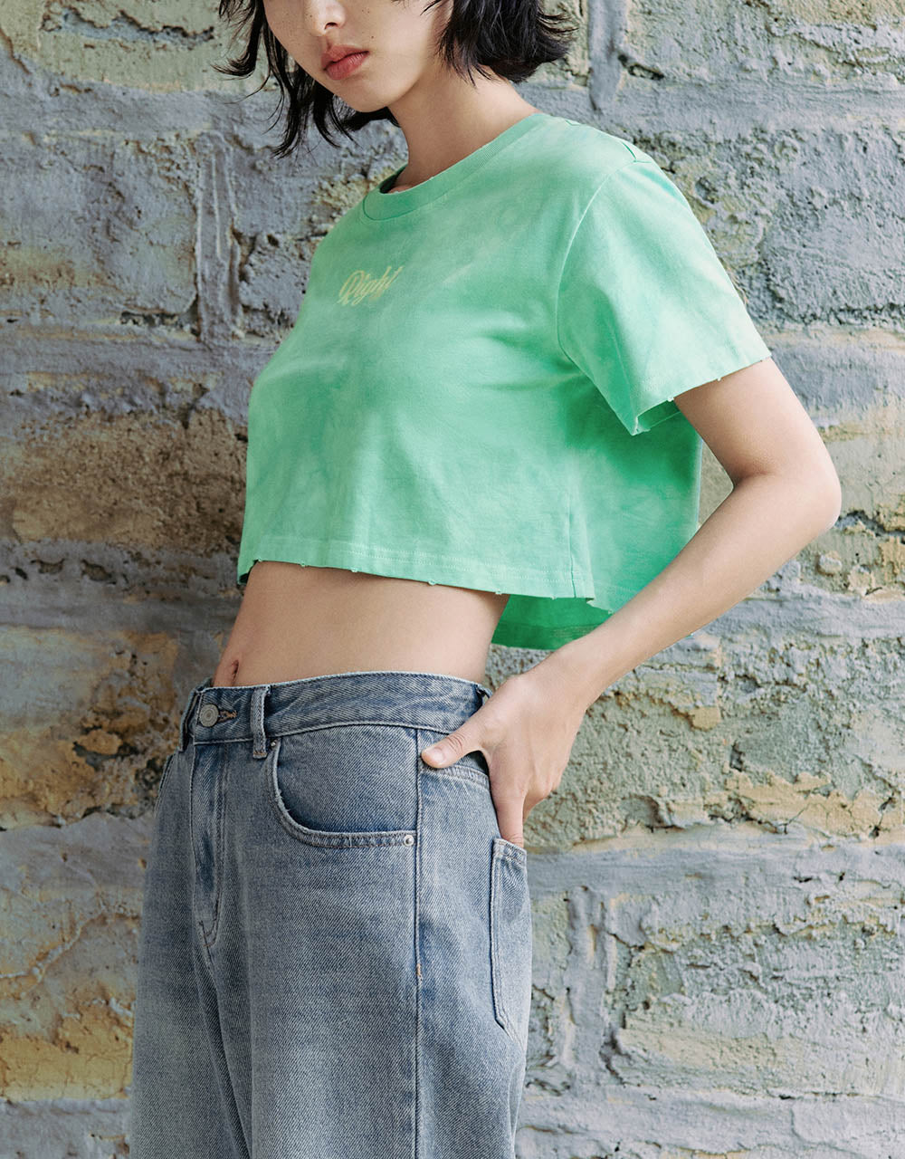 Printed Crew Neck Cropped T-Shirt