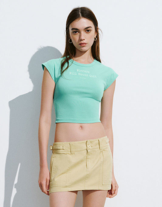 Letter Printed Crew Neck Skinny T-Shirt