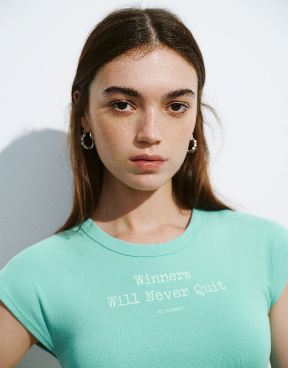 Letter Printed Crew Neck Skinny T-Shirt