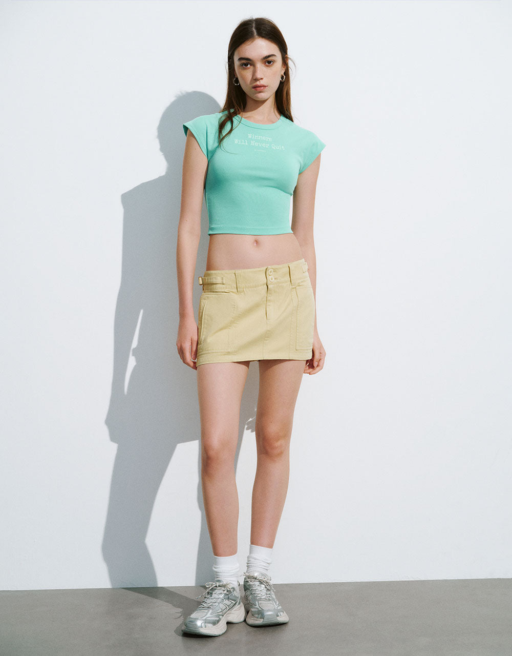 Letter Printed Crew Neck Skinny T-Shirt