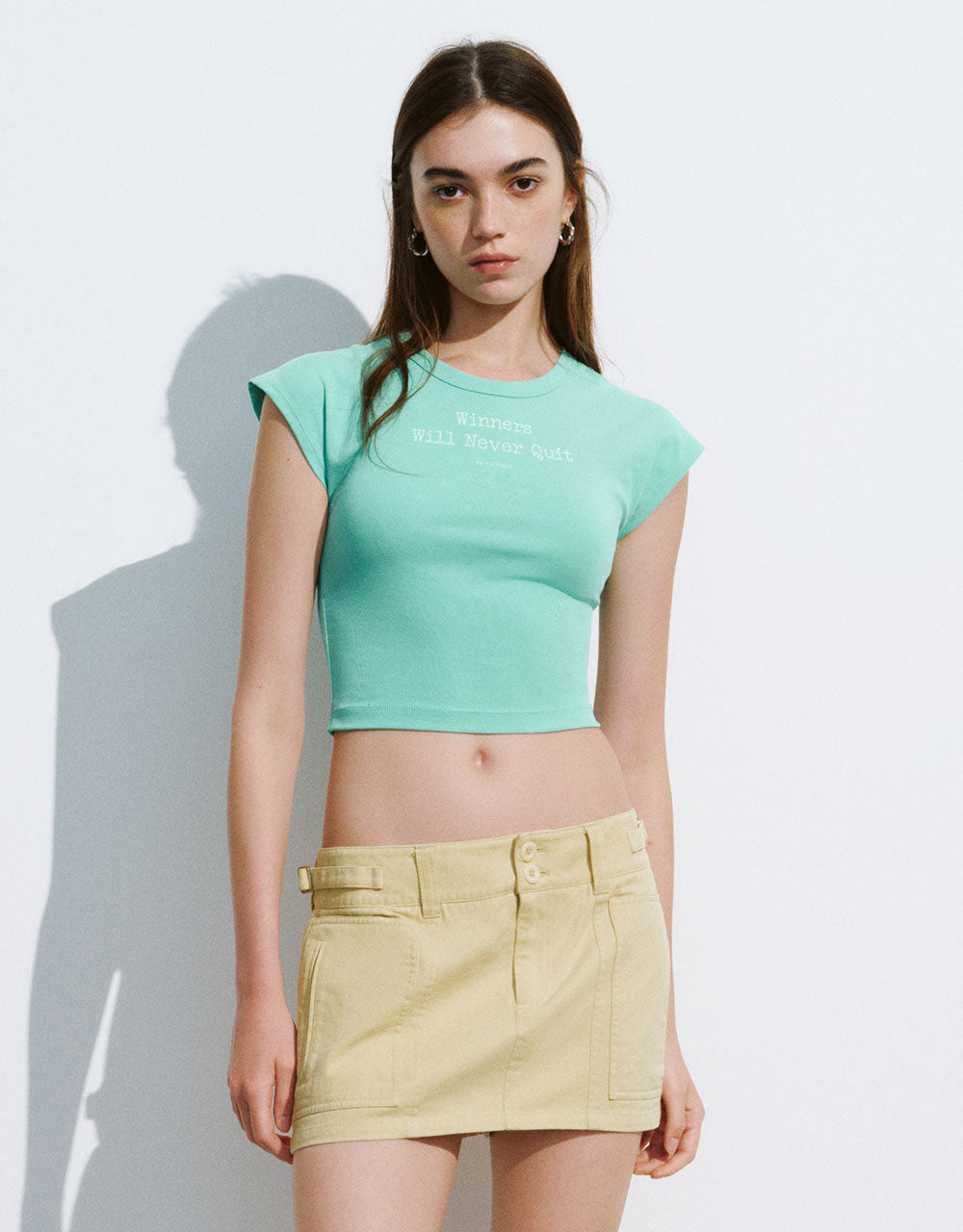 Letter Printed Crew Neck Skinny T-Shirt